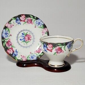 Paragon Teacup and Saucer Sweet Pea Pink Blue Flowers